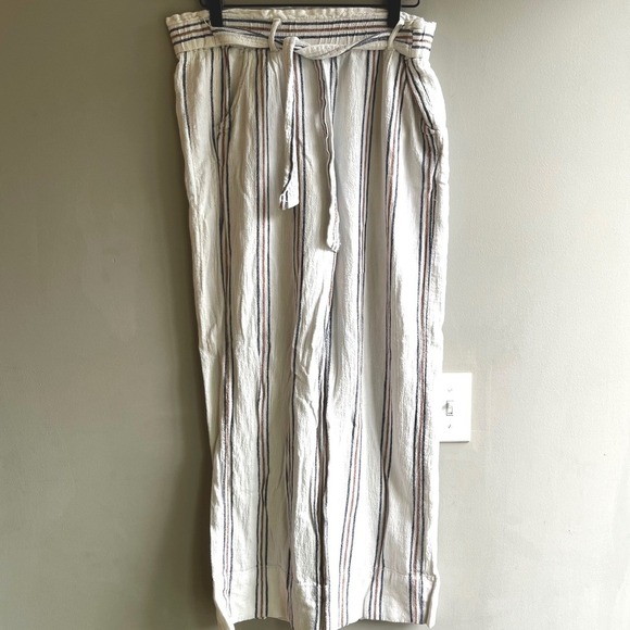 Jolt Striped Shorts Womens L Large Casual Summer Boho Beige Brown Blue Linen - Picture 3 of 16